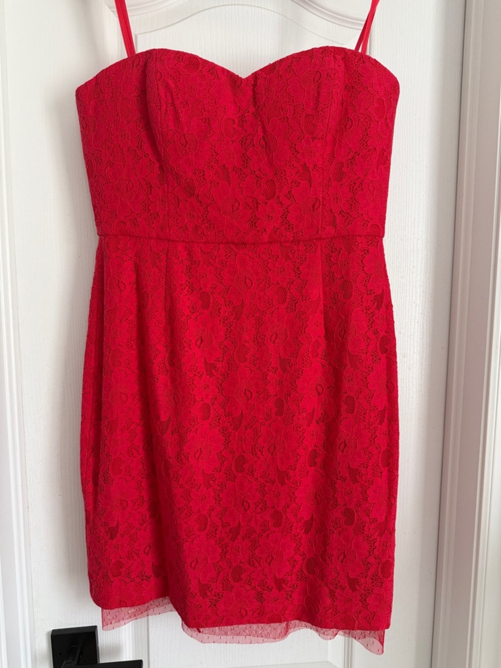 BCBGMaxAzria Red Lace Strapless Sweetheart Dress
